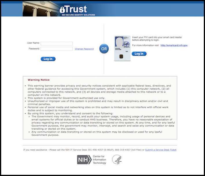 NIH-iTrust-login